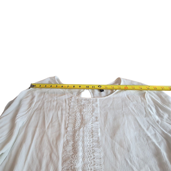 Women’s Large White Boho Lace Crinkle Peasant Tunic Keyhole 3/4 Sleeve Shirt - Picture 5 of 9